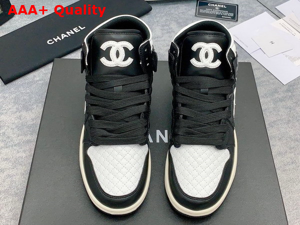 Chanel High Top Sneaker in Black and White Calfskin Replica