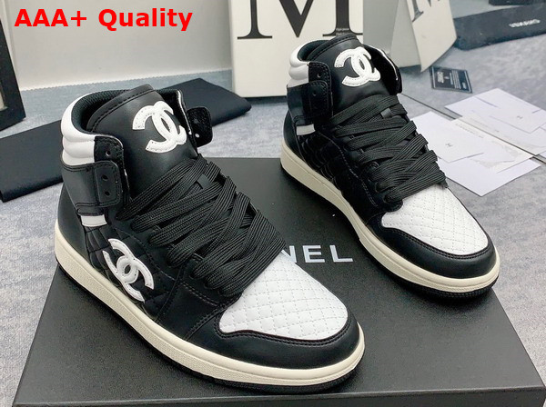 Chanel High Top Sneaker in Black and White Calfskin Replica