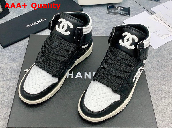 Chanel High Top Sneaker in Black and White Calfskin Replica