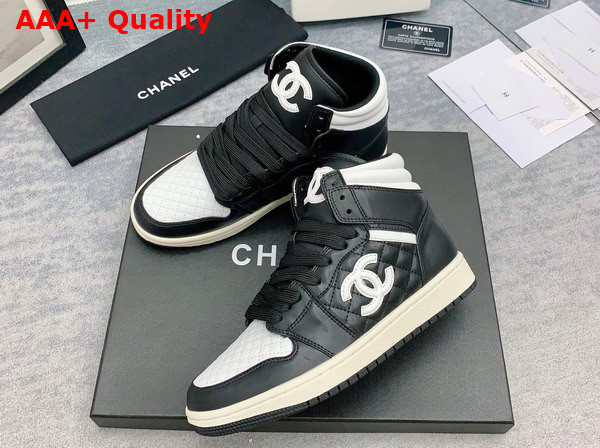 Chanel High Top Sneaker in Black and White Calfskin Replica