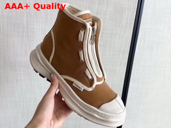 Chanel High Top Sneaker in Brown Canvas Replica