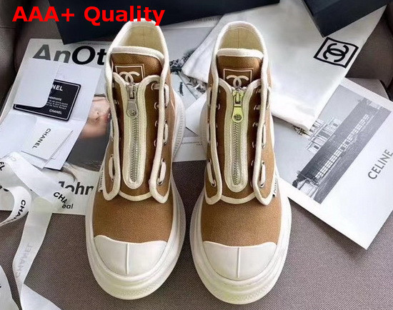 Chanel High Top Sneaker in Brown Canvas Replica