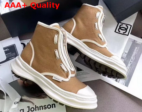 Chanel High Top Sneaker in Brown Canvas Replica