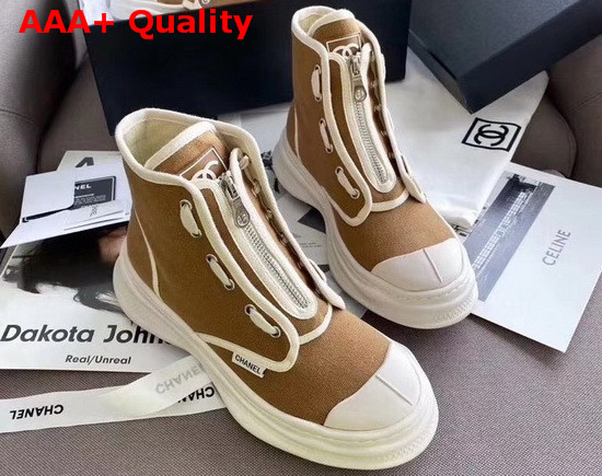 Chanel High Top Sneaker in Brown Canvas Replica