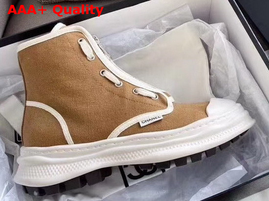 Chanel High Top Sneaker in Brown Canvas Replica