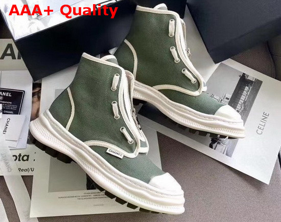 Chanel High Top Sneaker in Khaki Canvas Replica