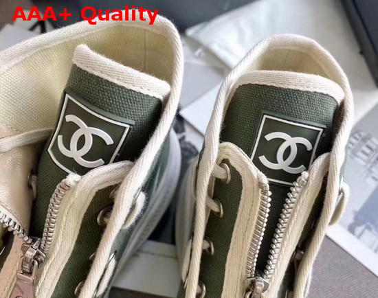 Chanel High Top Sneaker in Khaki Canvas Replica