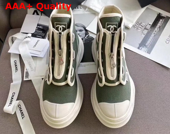 Chanel High Top Sneaker in Khaki Canvas Replica