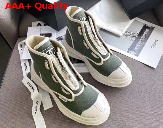 Chanel High Top Sneaker in Khaki Canvas Replica