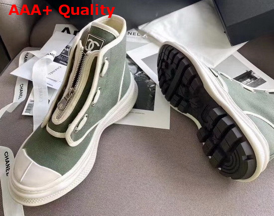 Chanel High Top Sneaker in Khaki Canvas Replica