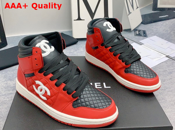 Chanel High Top Sneaker in Orange and White Calfskin Replica