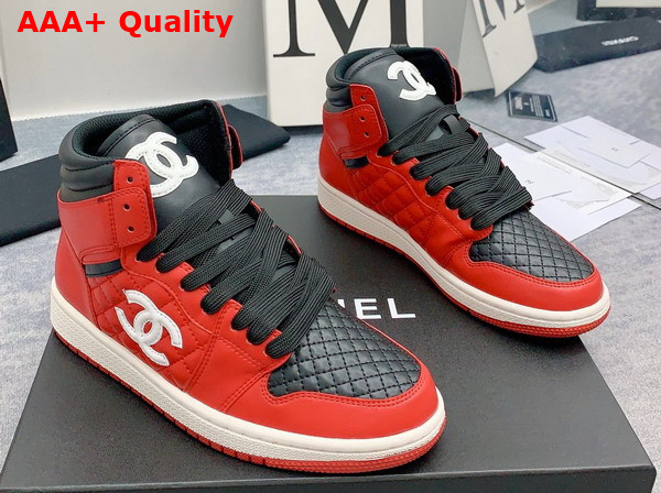 Chanel High Top Sneaker in Orange and White Calfskin Replica