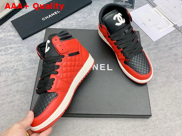 Chanel High Top Sneaker in Orange and White Calfskin Replica