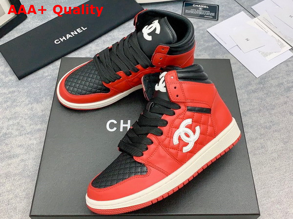 Chanel High Top Sneaker in Orange and White Calfskin Replica