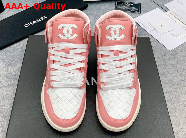 Chanel High Top Sneaker in Pink and White Calfskin Replica