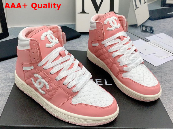 Chanel High Top Sneaker in Pink and White Calfskin Replica