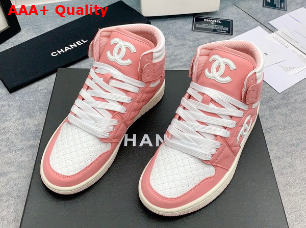 Chanel High Top Sneaker in Pink and White Calfskin Replica