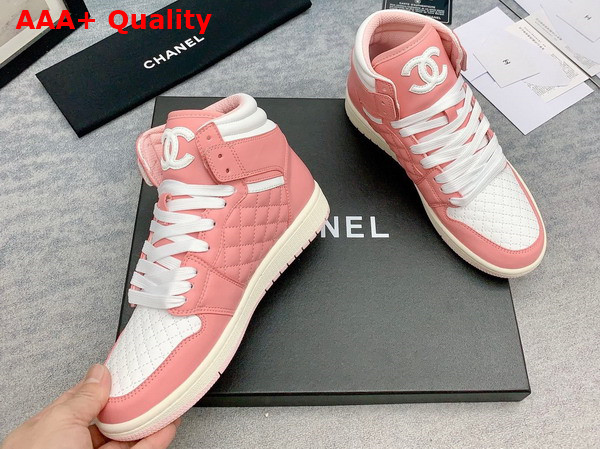 Chanel High Top Sneaker in Pink and White Calfskin Replica