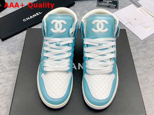 Chanel High Top Sneaker in Sky Blue and White Calfskin Replica