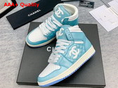 Chanel High Top Sneaker in Sky Blue and White Calfskin Replica