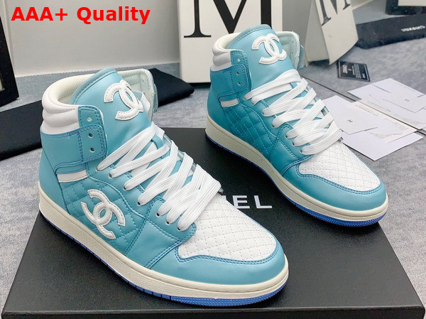 Chanel High Top Sneaker in Sky Blue and White Calfskin Replica