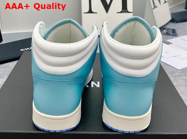 Chanel High Top Sneaker in Sky Blue and White Calfskin Replica