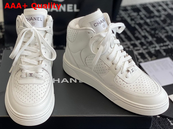 Chanel High Top Sneaker in White Perforated Calfskin G45080 Replica