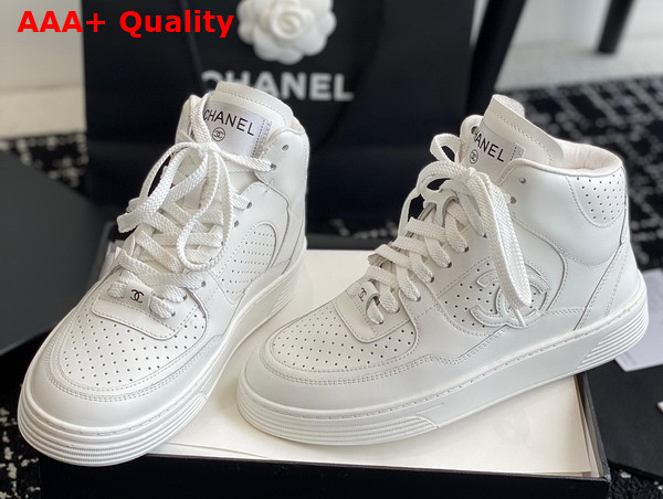 Chanel High Top Sneaker in White Perforated Calfskin G45080 Replica