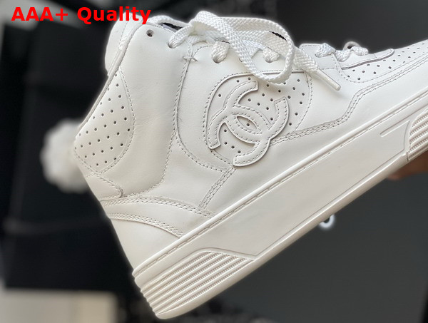 Chanel High Top Sneaker in White Perforated Calfskin G45080 Replica