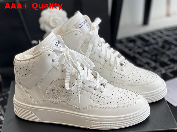 Chanel High Top Sneaker in White Perforated Calfskin G45080 Replica