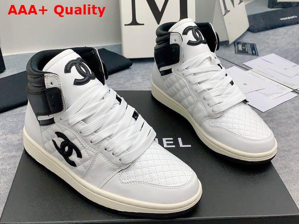 Chanel High Top Sneaker in White and Black Calfskin Replica