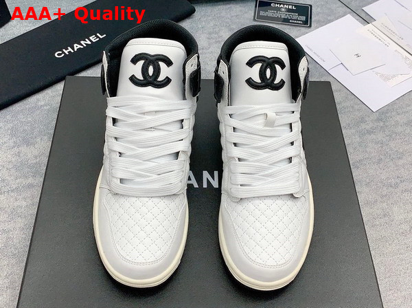 Chanel High Top Sneaker in White and Black Calfskin Replica