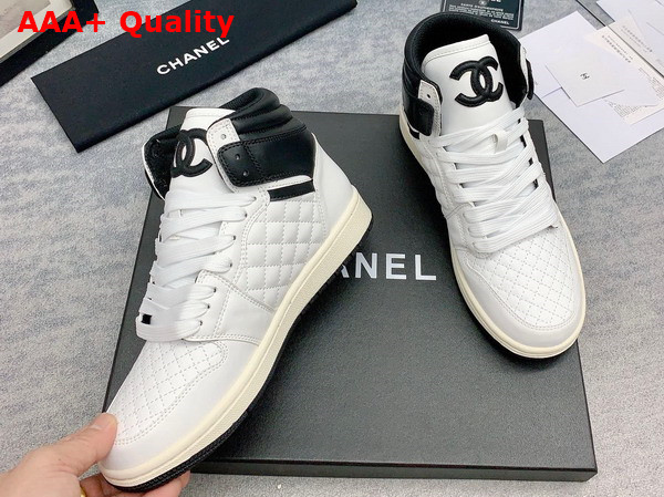 Chanel High Top Sneaker in White and Black Calfskin Replica