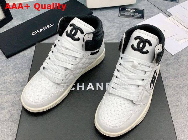 Chanel High Top Sneaker in White and Black Calfskin Replica