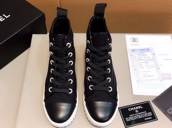 Chanel High Top Sneakers Black Fabric and Lambskin G34222