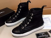 Chanel High Top Sneakers Black Fabric and Lambskin G34222