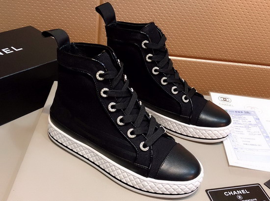 Chanel High Top Sneakers Black Fabric and Lambskin G34222