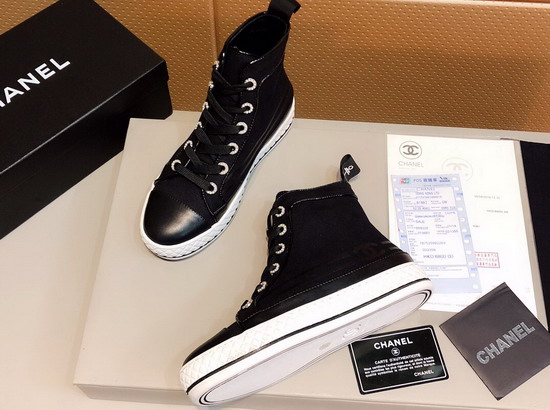 Chanel High Top Sneakers Black Fabric and Lambskin G34222