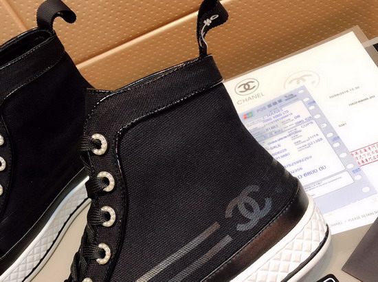 Chanel High Top Sneakers Black Fabric and Lambskin G34222