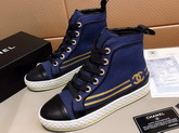 Chanel High Top Sneakers Fabric and Lambskin Navy Blue and Black G34222