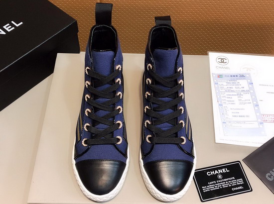 Chanel High Top Sneakers Fabric and Lambskin Navy Blue and Black G34222