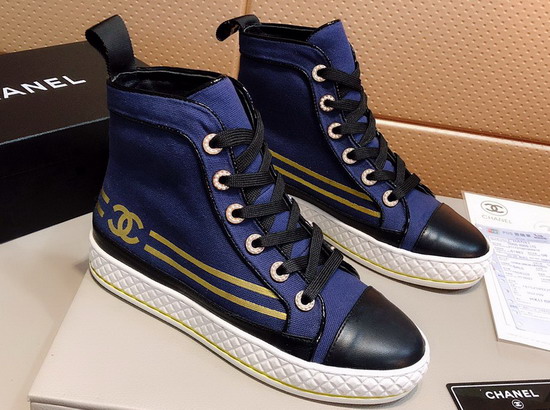 Chanel High Top Sneakers Fabric and Lambskin Navy Blue and Black G34222