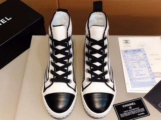 Chanel High Top Sneakers Fabric and Lambskin White and Black G34222