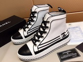 Chanel High Top Sneakers Fabric and Lambskin White and Black G34222