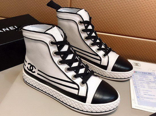 Chanel High Top Sneakers Fabric and Lambskin White and Black G34222