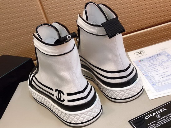 Chanel High Top Sneakers Fabric and Lambskin White and Black G34222