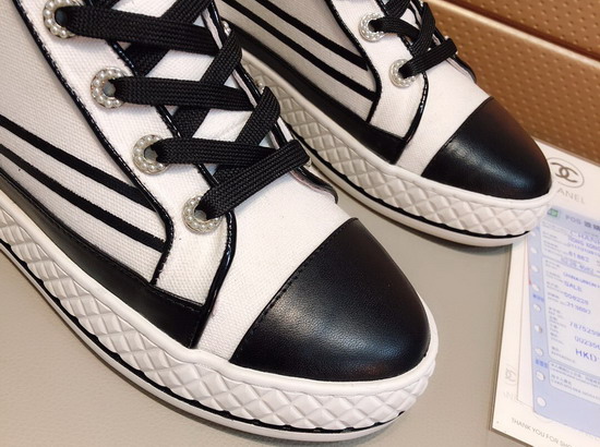 Chanel High Top Sneakers Fabric and Lambskin White and Black G34222