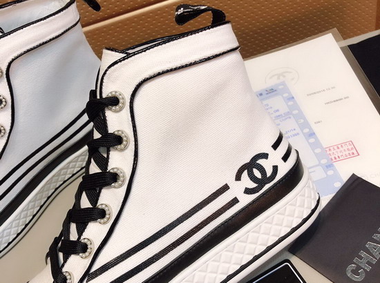 Chanel High Top Sneakers Fabric and Lambskin White and Black G34222