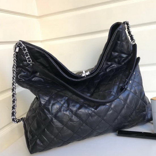 Chanel Hobo Bag Black Crumpled Calfskin