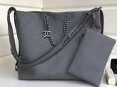 Chanel Hobo Handbag Black Calfskin Ruthenium Tone Metal For Sale